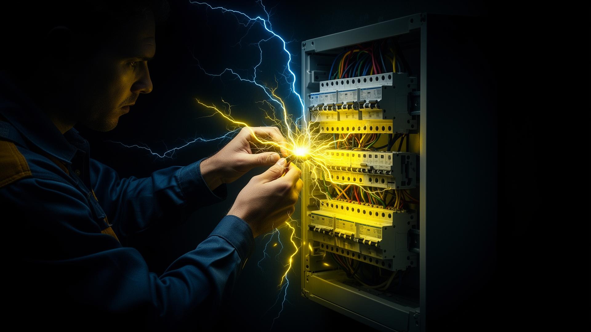 Électricien professionnel à Marrakech au travail sur un tableau électrique